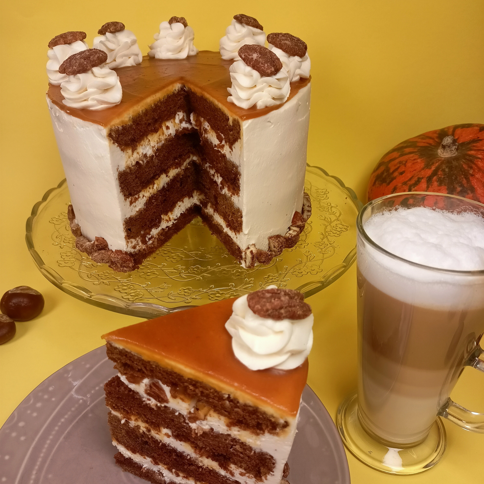 Dýňový dort s dýňovým karamelem a pekany