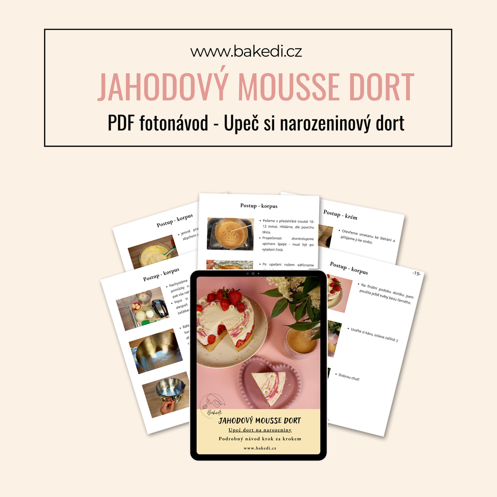 Jahodový mousse dort s bílou čokoládou - PDF fotonávod