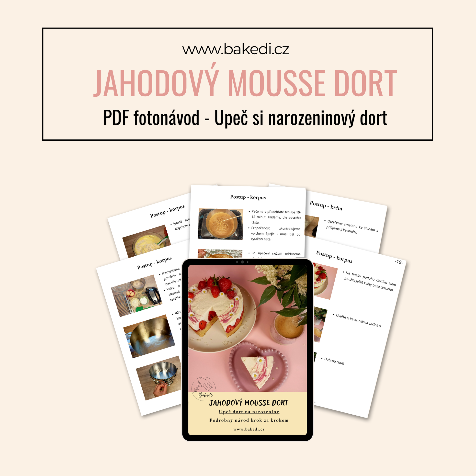 Jahodový mousse dort s bílou čokoládou - PDF fotonávod